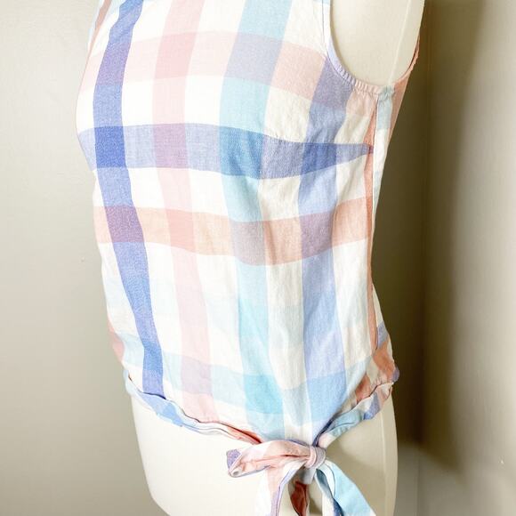 J Crew Pastel Plaid Linen Side Tie Tank Size 2 - Picture 3 of 6